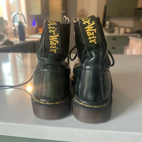 Dr. Martens Black and Green Combat Boots - Picture 3 of 6